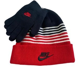 NIKE Boys 2 Piece Set - Multi Color Beanie and Black Gloves Size: Youth
